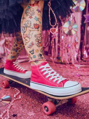 pink hightop platform skater shoes  🩷